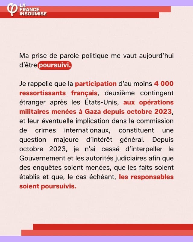 Communiqué, page 3 : la participation de ressortissants français aux opérations à Gaza, question d’intérêt général.