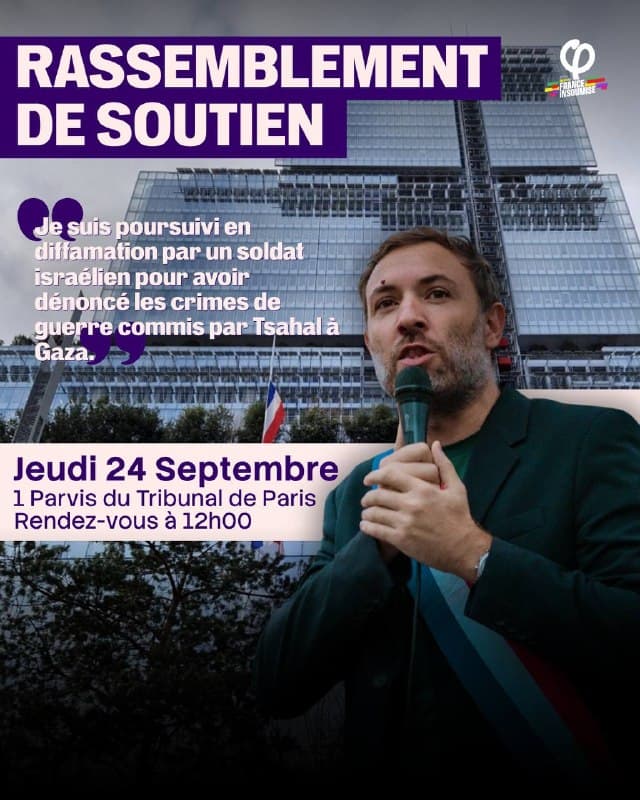Photo publiée avec le message « Un soldat franco-israélien me poursuit en justice pour avoir dénoncé les crimes de guerre de Tsahal à Gaza ».