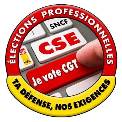 Visuel CGT des élections professionnelles SNCF : une touche « Je vote CGT », slogan « Ta défense, nos exigences »